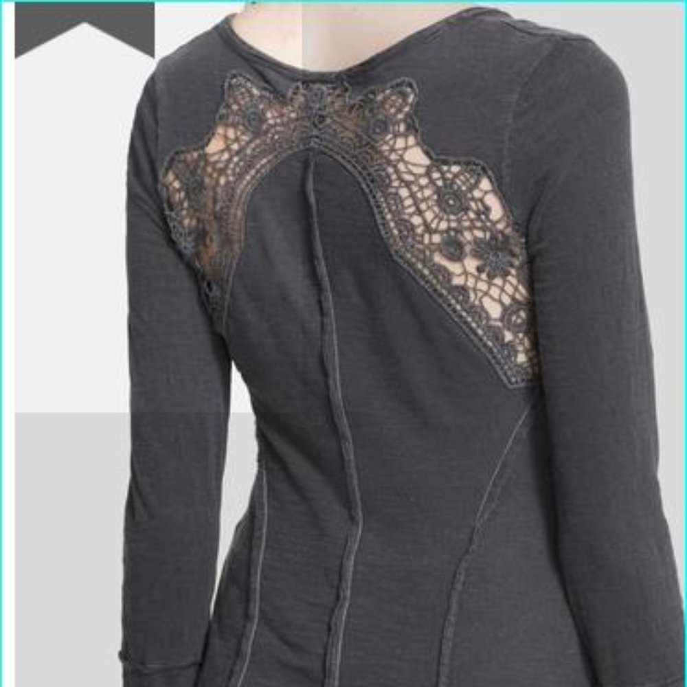 Free People Long sleeve Henley Top With Cutouts